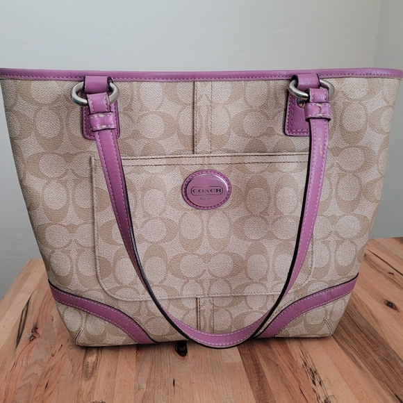 Coach Zippered Tote Bag with Purple Handles - Picture 1 of 16
